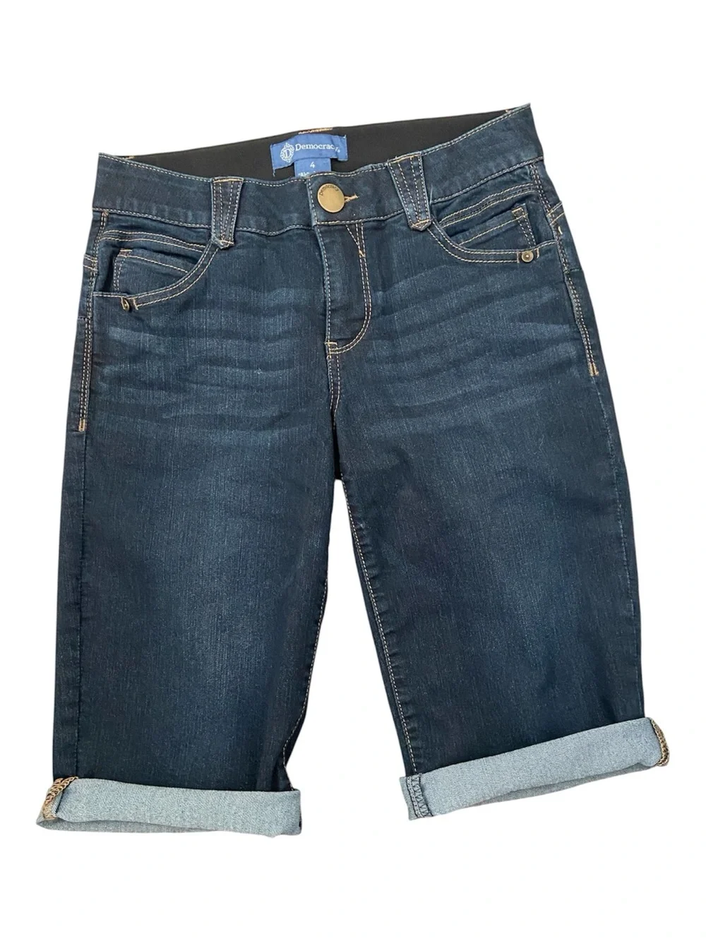 Democracy Ab Solution Denim Bermuda Shorts Indigo Blue Size 4 New Backyard BBQ